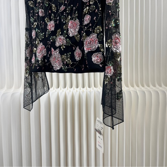 Elegant Formal Floral Embroidered Black Mesh Top with Boning - Picture 3 of 14